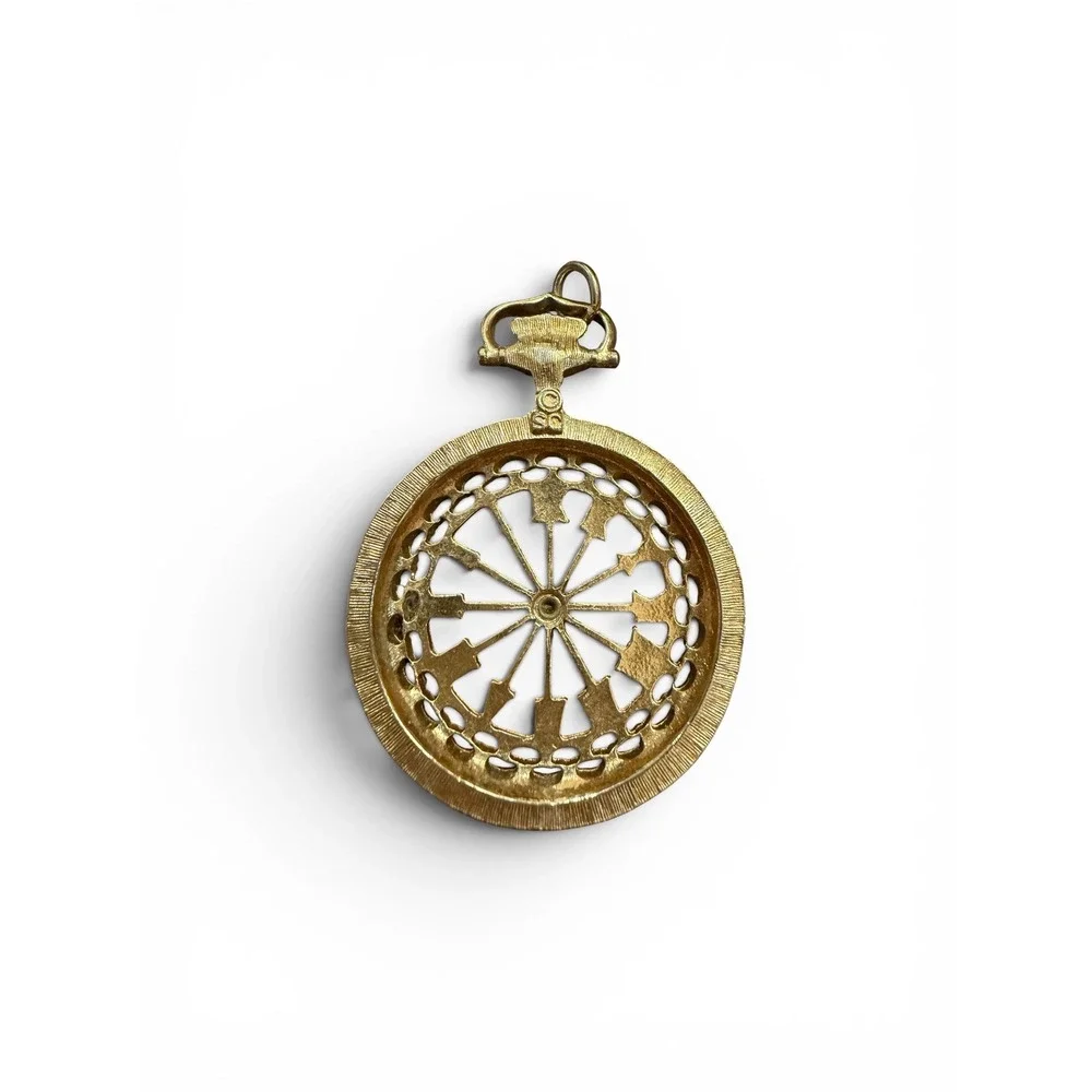 Vtg 60s Sarah Coventry Gold Tone Skeleton Watch Face‎ Pendant charm for necklace